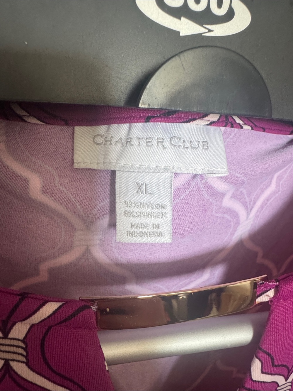 Charter Club Magenta Floral Blouse with Gold Collar Accent - Picture 2 of 2